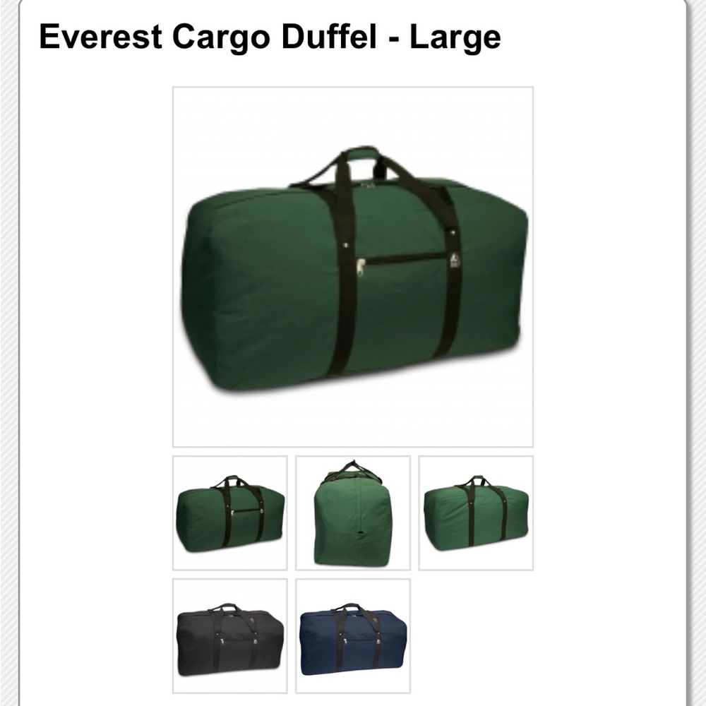 NWT Everest green cargo bag/duffle.  40” x 20” x 18”. Perfect for camp, college